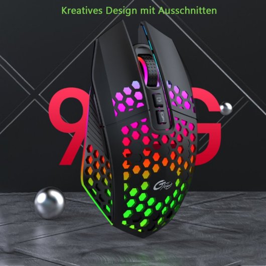 Kinsi AL-6307 Ratón Óptico Gaming Inalámbrico RGB 1600DPI Esqueleto Negro