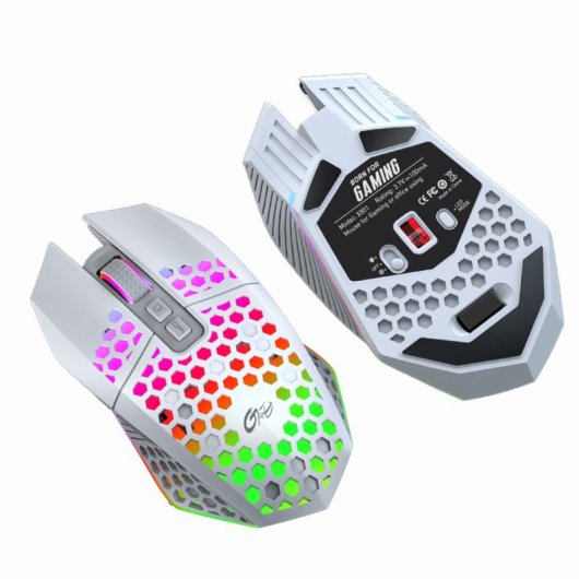 Kinsi AL-6307 Ratón Óptico Gaming Inalámbrico RGB 1600DPI Esqueleto Blanco
