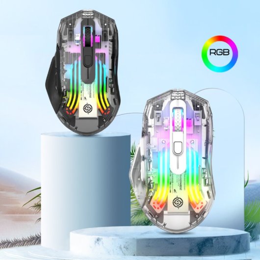 Kinsi BM530 Ratón Óptico Gaming Inalámbrico RGB 3600DPI Transparente Negro