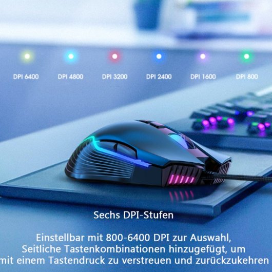 Kinsi CW905 Ratón Óptico Gaming RGB 6400DPI Negro