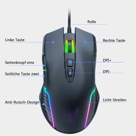 Kinsi CW905 Ratón Óptico Gaming RGB 6400DPI Negro