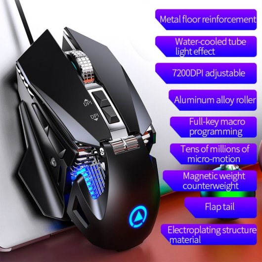 Kinsi G10 Ratón Óptico Gaming RGB 7200DPI Negro
