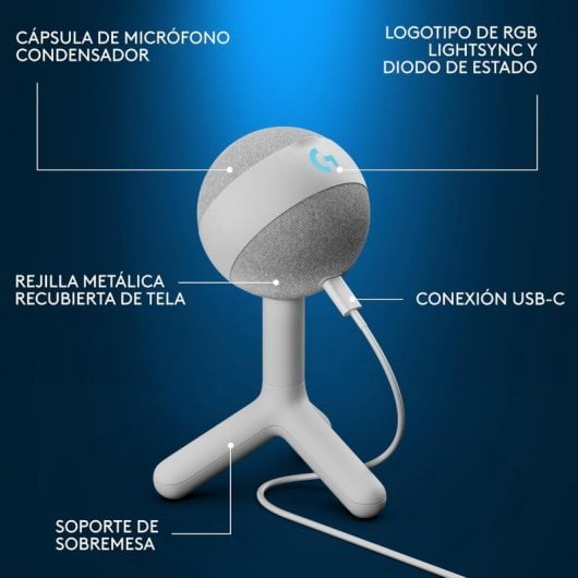 Logitech G Yeti Orb LIGHTSYNC RGB Micrófono Gaming de Condensador USB Blanco