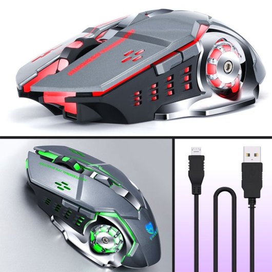 Kinsi Q13 Ratón Inalámbrico Gaming RGB 1600DPI Gris