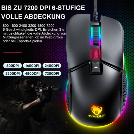 Kinsi G590 Ratón Gaming Mecánico RGB 7200DPI Negro
