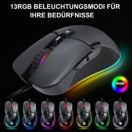 Kinsi G590 Ratón Gaming Mecánico RGB 7200DPI Negro