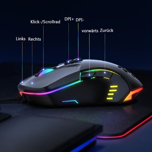Kinsi CW902 Ratón Gaming Macro RGB 2400DPI Negro