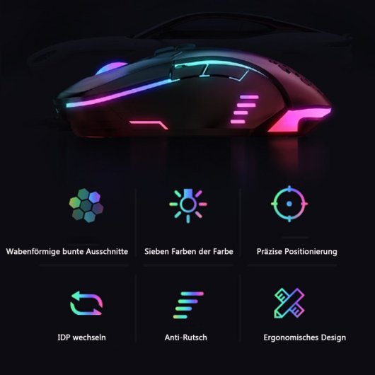 Kinsi CW902 Ratón Gaming Macro RGB 2400DPI Negro