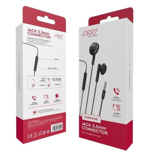 Auriculares Myway MWHPH0019 con cable Jack 3.5 mm para llamadas y música negros
