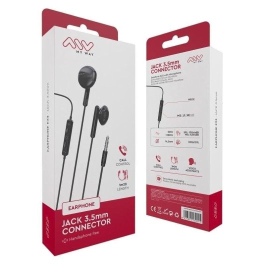 Auriculares Myway MWHPH0019 con cable Jack 3.5 mm para llamadas y música negros