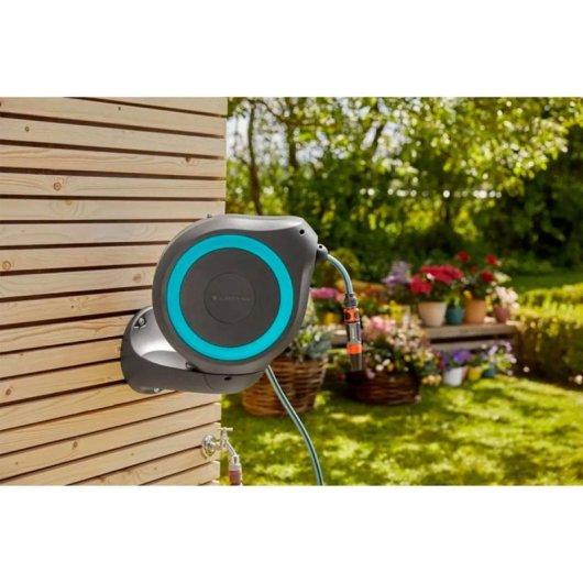 Gardena 18610-20 avvolgitubo da giardino Rocchetto montato a muro Automatico Grigio, Turchese