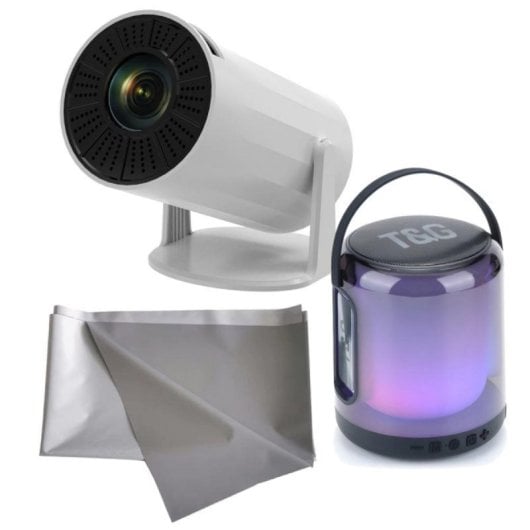 Klack Mini Proyector Portátil 4K + Altavoz Tg-376 y Pantalla 130 " con Android Integrado