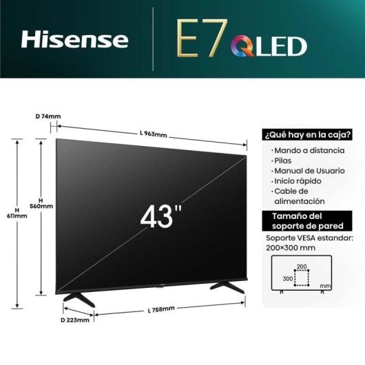 TV Hisense QLED 43E77NQ 43" 4K UltraHD 60Hz Smart TV VIDAA HDR10+ Dolby Atmos