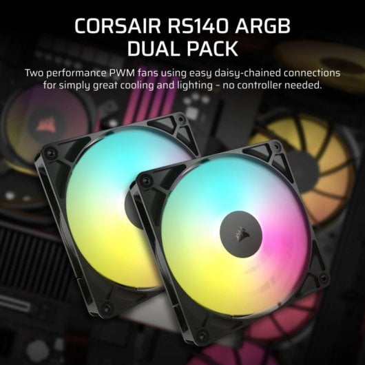 Corsair RS140 ARGB Pack Doble Ventilador Suplementario PWM 140mm Negro