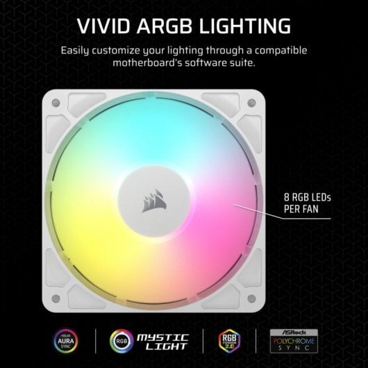 Confezione tripla di ventole CORSAIR RS120 ARGB PWM da 120 mm – Bianco