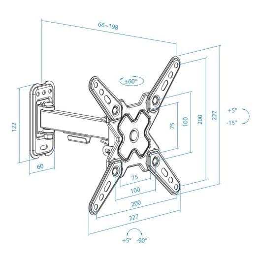 TooQ LP1343TN-B Soporte de Pared Extensible para TV de 13-43" VESA 200 Max 20kg Negro