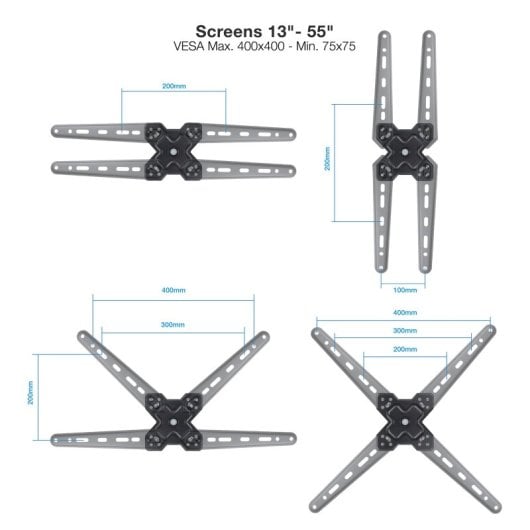 TooQ LP1355TN-B Soporte de Pared Extensible para TV de 13-55" VESA 400 Max 25kg Negro