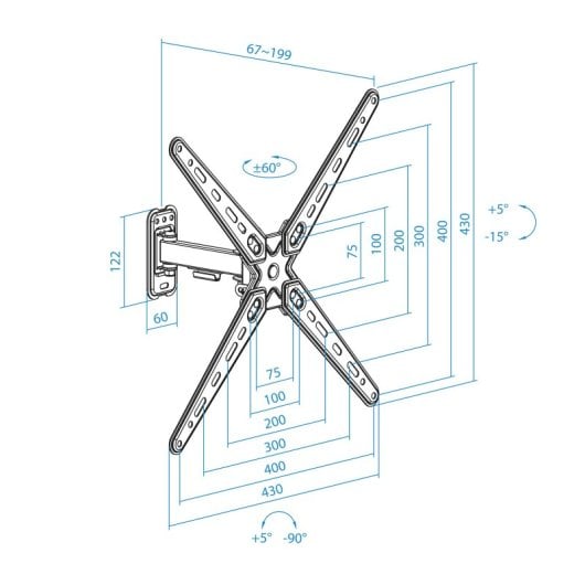 TooQ LP1355TN-B Soporte de Pared Extensible para TV de 13-55" VESA 400 Max 25kg Negro