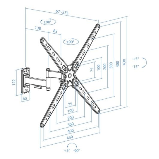 TooQ LP1356TN-B Soporte de Pared Extensible para TV de 13-55" VESA 400 Max 25kg Negro