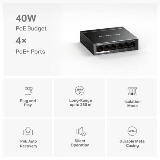 Mercusys MS106LP Switch Gestionado 10/100 6 Puertos PoE
