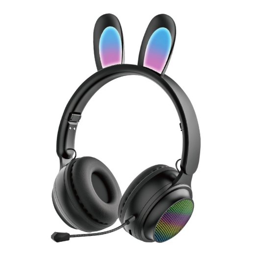 Kinsi ST-81M Auriculares Inalámbricos Bluetooth con Orejas de Conejo Negros