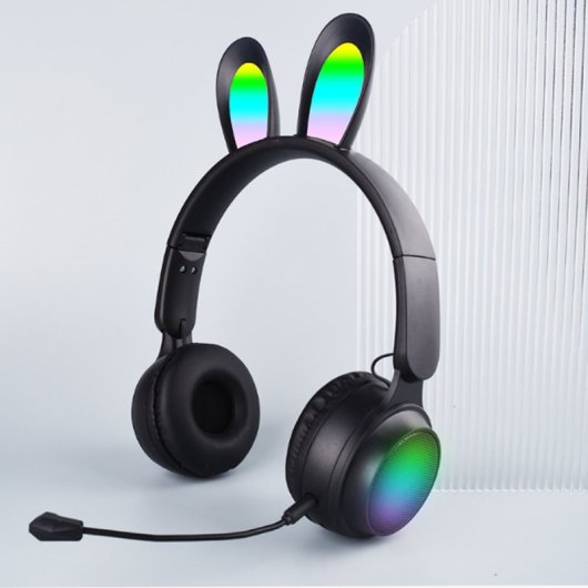 Kinsi ST-81M Auriculares Inalámbricos Bluetooth con Orejas de Conejo Negros