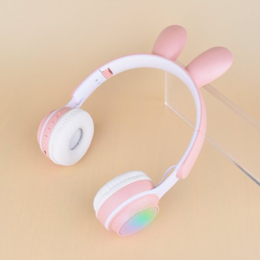 Kinsi ST-81M Auriculares Inalámbricos Bluetooth con Orejas de Conejo Rosas