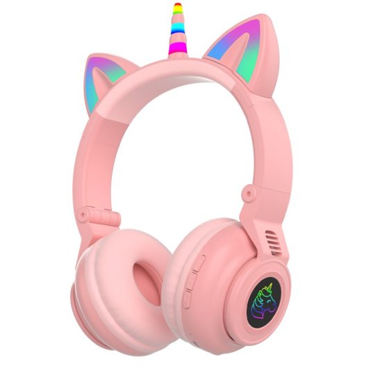 Kinsi STN27 Auriculares Inalámbricos Bluetooth RGB Unicornio Rosas