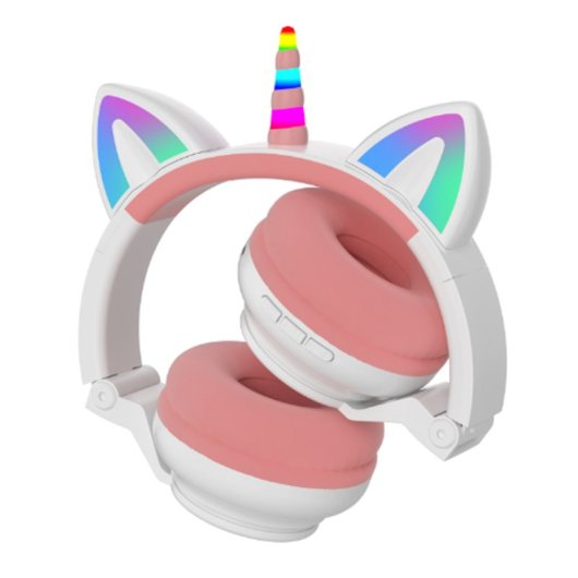 Kinsi STN27 Auriculares Inalámbricos Bluetooth RGB Unicornio Rosas