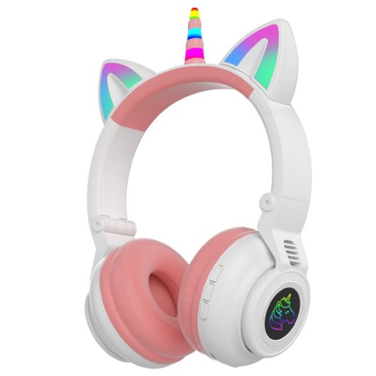 Kinsi STN27 Auriculares Inalámbricos Bluetooth RGB Unicornio Blancos