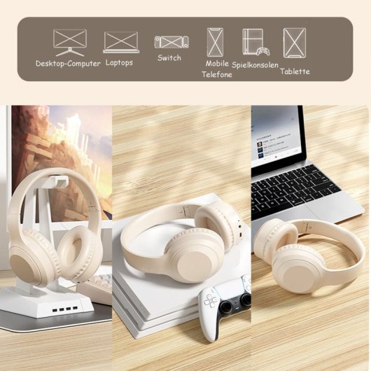 Kinsi H&SV5 Auriculares Inalámbricos Bluetooth/Jack3.5/USB-C/Tarjeta TF Blancos
