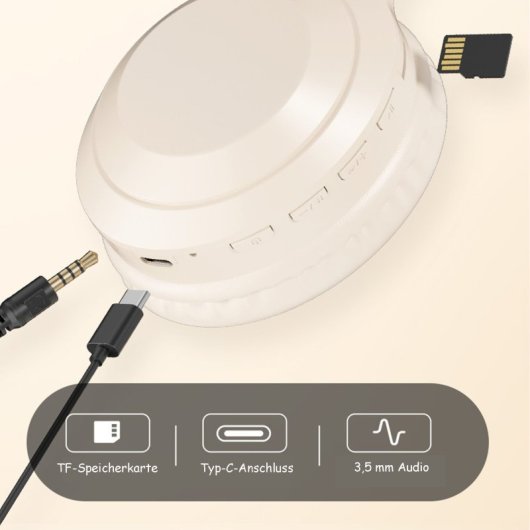 Kinsi H&SV5 Auriculares Inalámbricos Bluetooth/Jack3.5/USB-C/Tarjeta TF Blancos