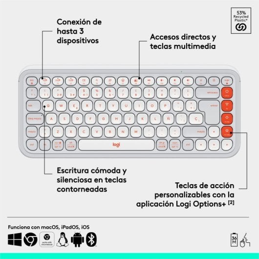 Logitech Pop Icon Keys teclado Inalámbrico Bluetooth Blanco