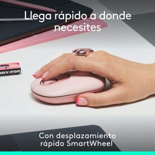 Logitech Pop Mouse Mouse wireless compatto con funzione Emoji personalizzabile, rosa