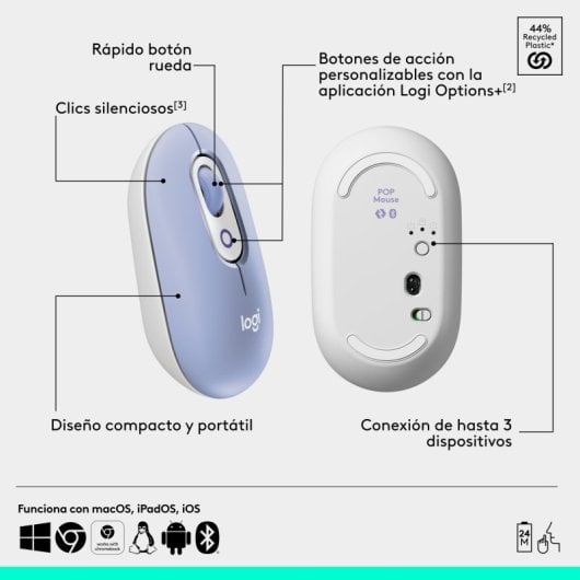 Logitech Pop Mouse Mouse wireless compatto con funzione Emoji personalizzabile viola