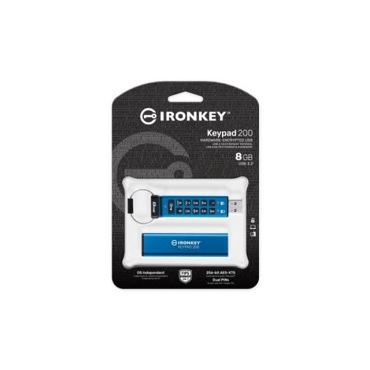 Kingston Technology IronKey Keypad 200 Clé USB 8 Go USB Type A 3.2 Gen 1 (3.1 Gen 1) Bleu