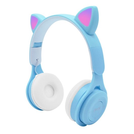 Kinsi Y08M Auriculares Inalámbricos Bluetooth Infantiles RGB con Orejas de Gato Azules