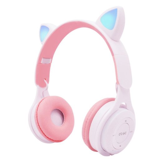 Kinsi Y08M Auriculares Inalámbricos Bluetooth Infantiles RGB con Orejas de Gato Rosas