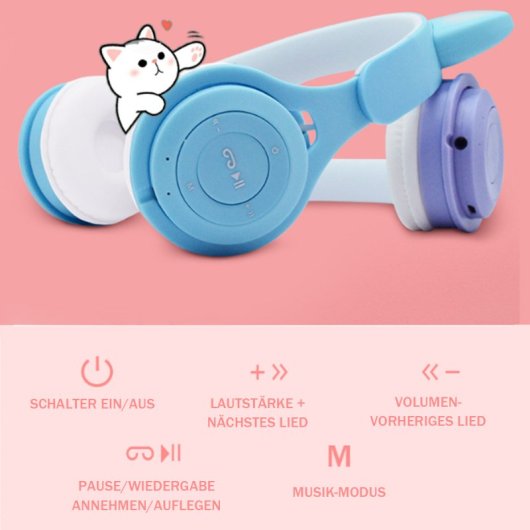 Kinsi Y08M Auriculares Inalámbricos Bluetooth Infantiles RGB con Orejas de Gato Rosas