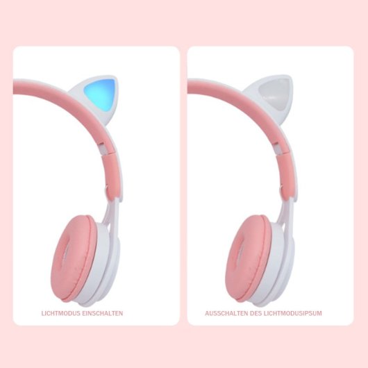 Kinsi Y08M Auriculares Inalámbricos Bluetooth Infantiles RGB con Orejas de Gato Rosas