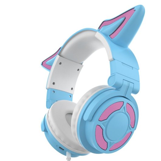 Kinsi YK-069 Auriculares Inalámbricos Gaming con Orejas de Zorro Brillantes Azules