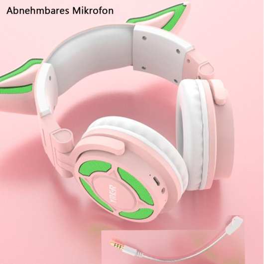 Kinsi YK-069 Auriculares Inalámbricos Gaming con Orejas de Zorro Brillantes Azules
