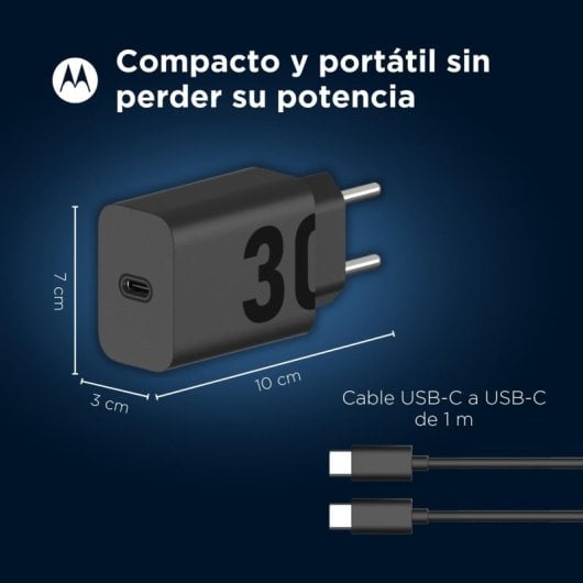 Motorola TurboPower 30 SJMC302 Cargador de Red Eléctrica USB-C a USB-C Carga Rápida 30W Negro