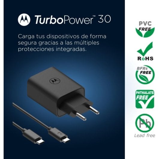 Motorola TurboPower 30 SJMC302 Cargador de Red Eléctrica USB-C a USB-C Carga Rápida 30W Negro