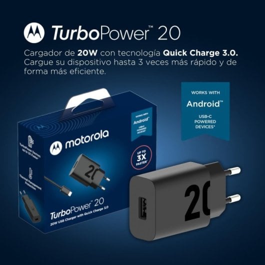 Motorola TurboPower 20 SJMC202-C Caricatore di rete da USB-A a USB-C Ricarica rapida 20W Nero