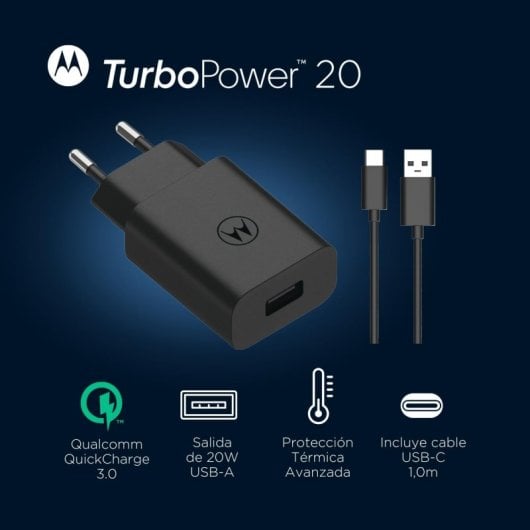 Motorola TurboPower 20 SJMC202-C Caricatore di rete da USB-A a USB-C Ricarica rapida 20W Nero