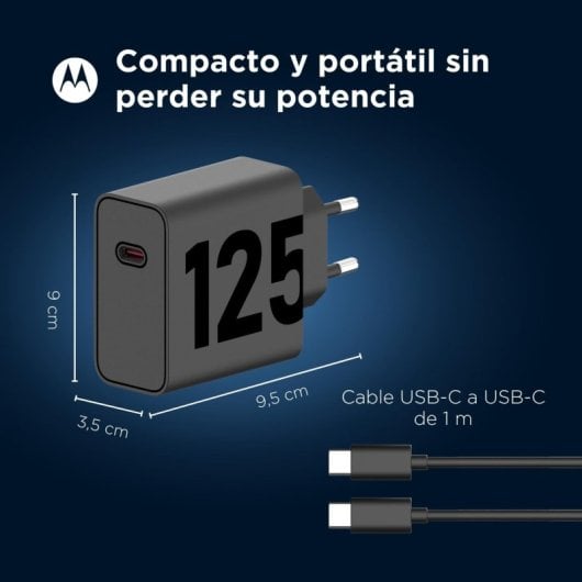 Motorola TurboPower 125 SJMC1252 Cargador de Red Eléctrica USB-C Carga Rápida 125W GaNFast Negro