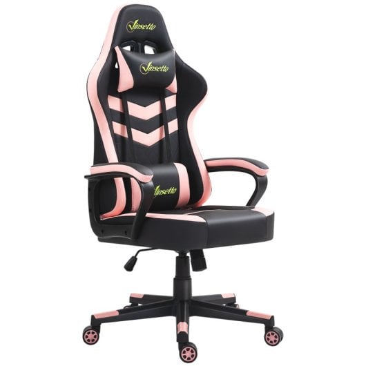 Vinsetto Silla Gaming Basculante con Altura Ajustable y Reposacabezas Rosa