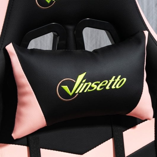 Vinsetto Silla Gaming Basculante con Altura Ajustable y Reposacabezas Rosa