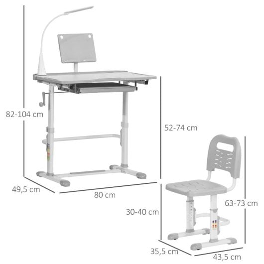 Homcom Juego de Escritorio y Silla Niños con Altura Ajustable y Mesa Inclinable